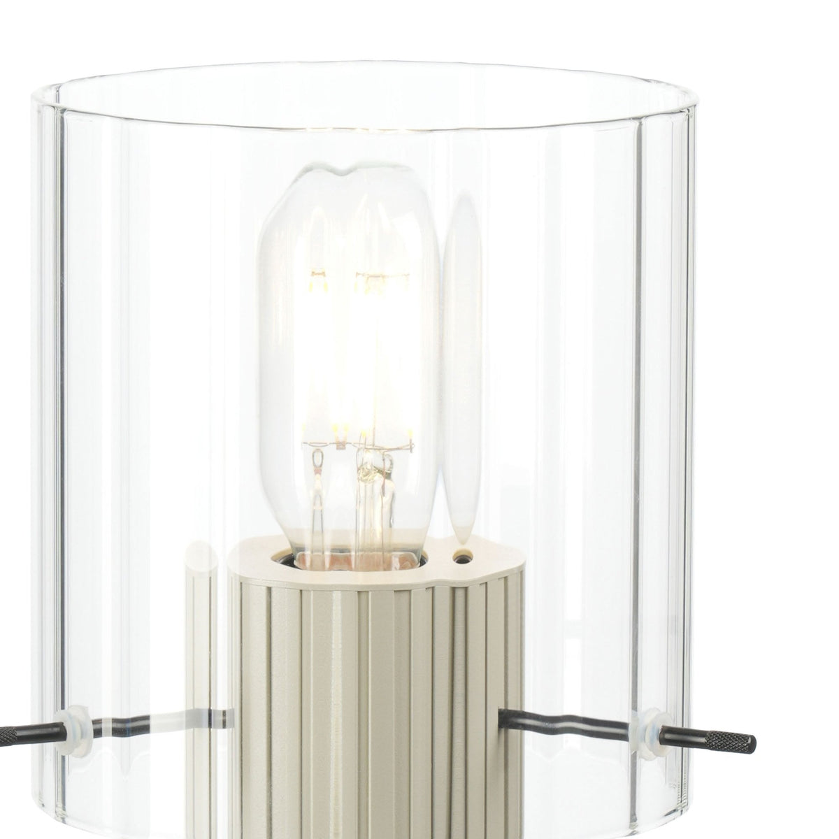 Belstone Wide Ribbed Table Lamp in Beige Stone with Clear Glass