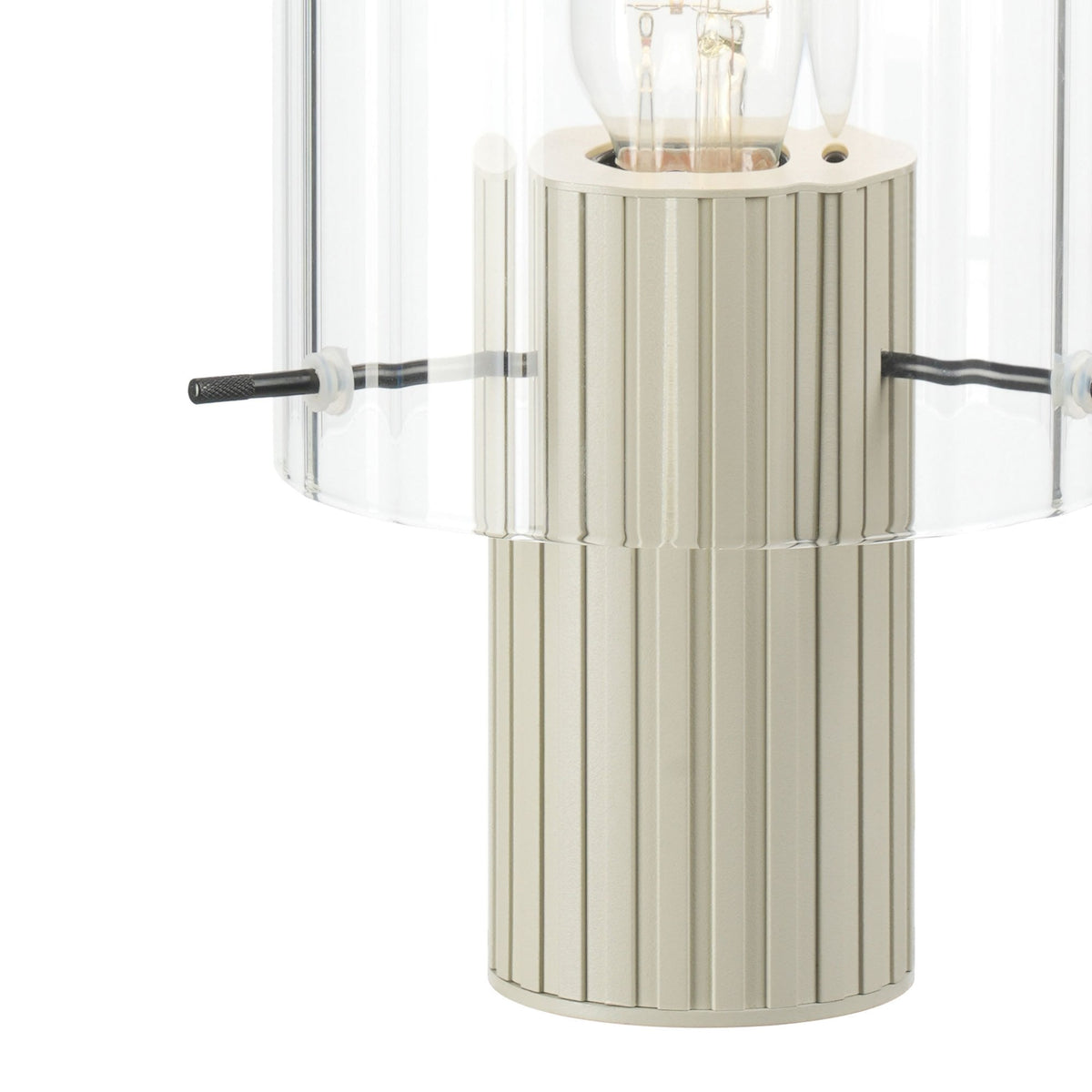 Belstone Wide Ribbed Table Lamp in Beige Stone with Clear Glass