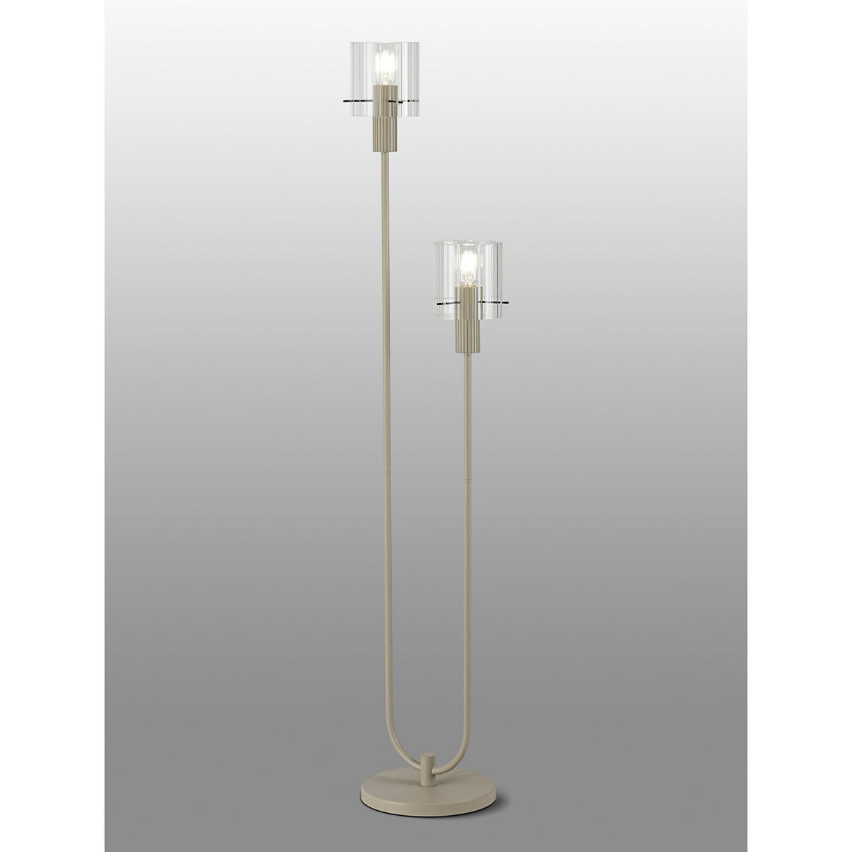 Belstone Wide Ribbed Stepped Floor Lamp in Beige Stone with Clear Glass