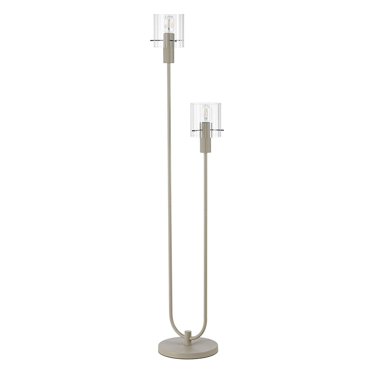 Belstone Wide Ribbed Stepped Floor Lamp in Beige Stone with Clear Glass