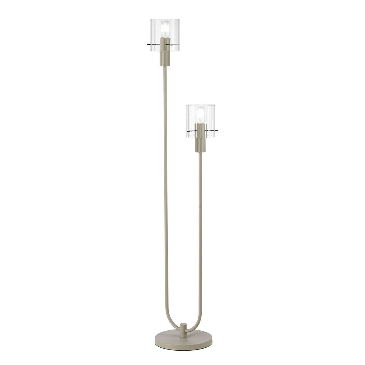 Belstone Wide Ribbed Stepped Floor Lamp in Beige Stone with Clear Glass
