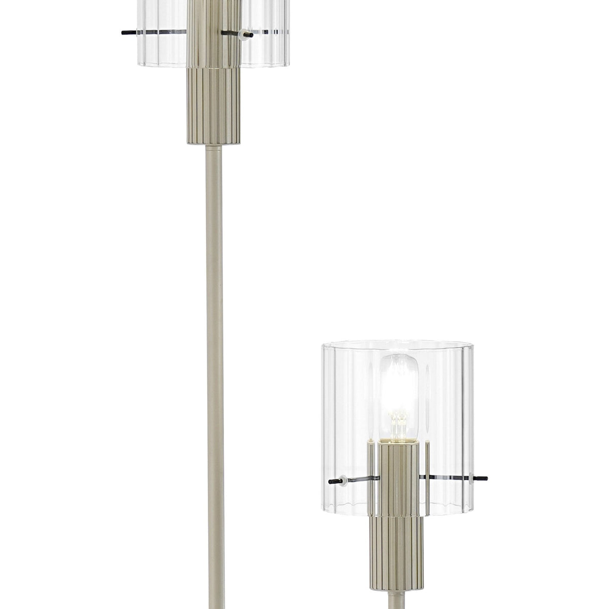Belstone Wide Ribbed Stepped Floor Lamp in Beige Stone with Clear Glass