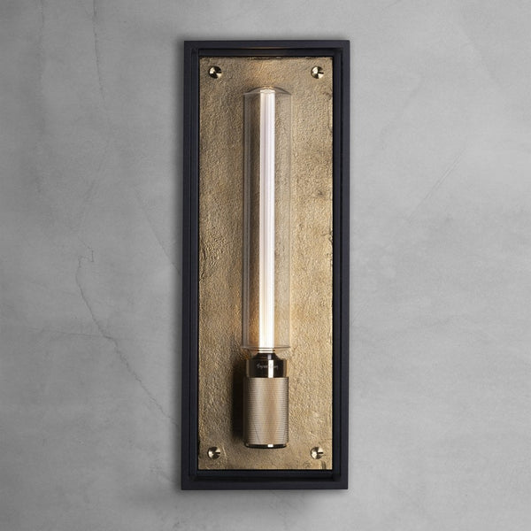 Caged Wet IP44 Wall Light with Knurled Lamp Holder In Black & Brass