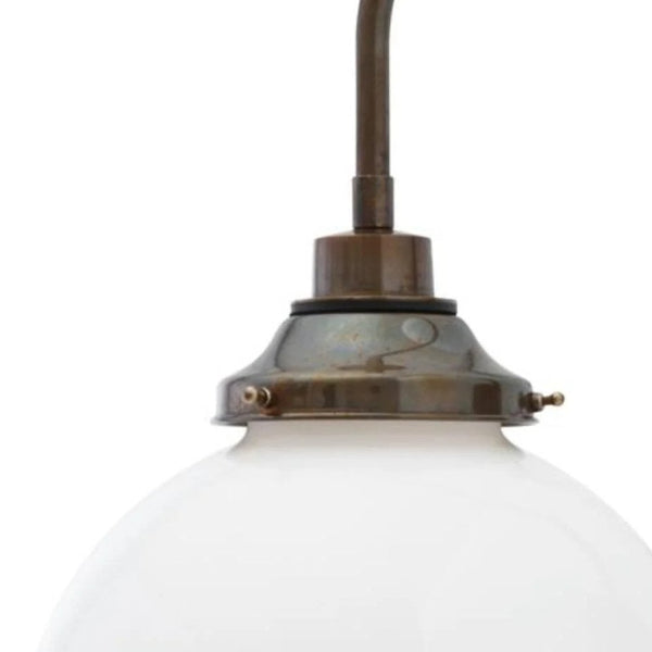 Pelagia IP44 Swan Neck Wall Light In Antique Brass With Opal Glass Shade