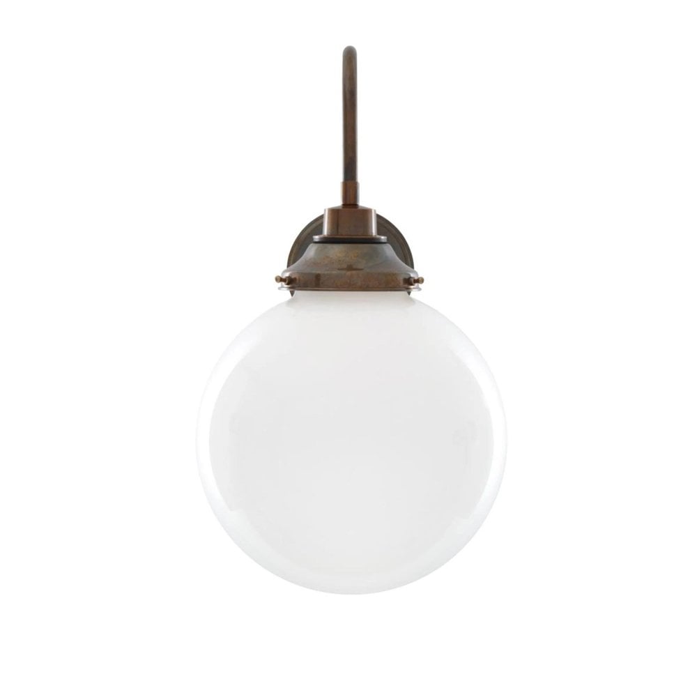 Pelagia IP44 Swan Neck Wall Light In Antique Brass With Opal Glass Shade