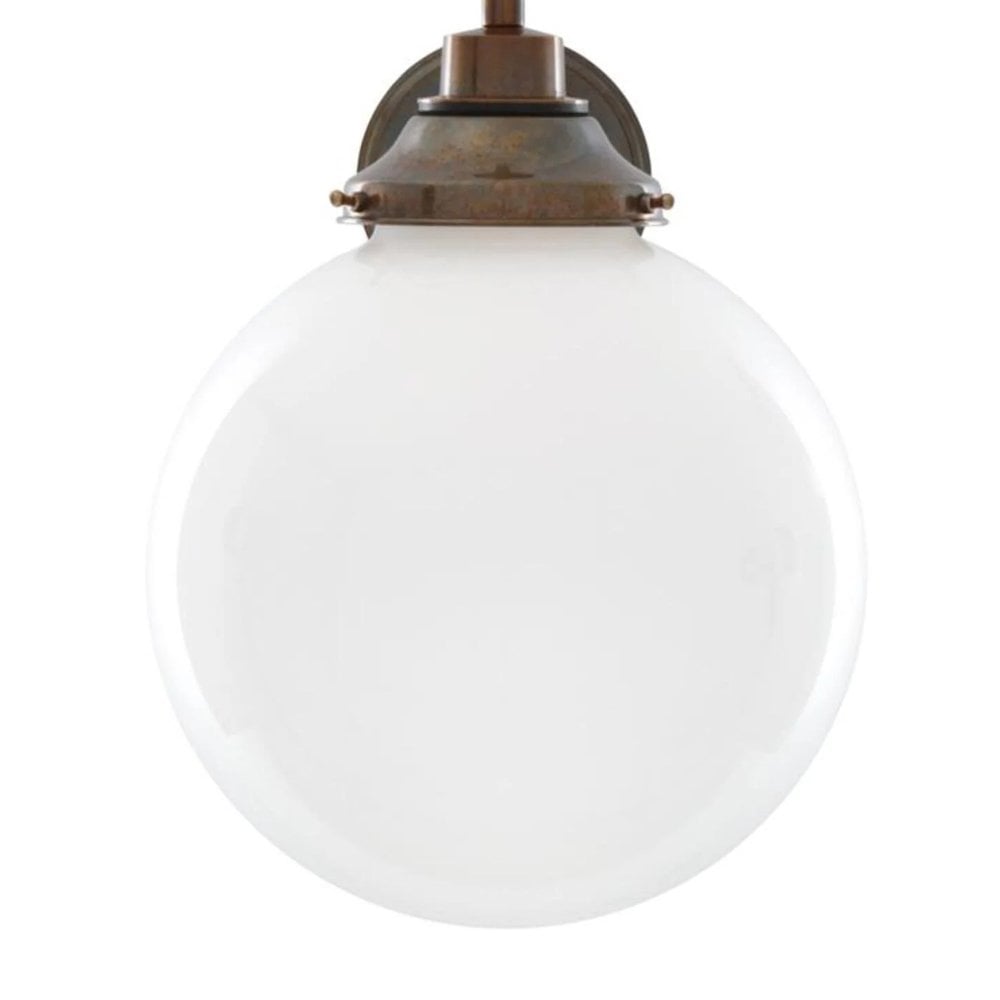 Pelagia IP44 Swan Neck Wall Light In Antique Brass With Opal Glass Shade