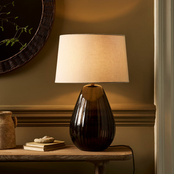 Alderton Antique Brown Glass Table Lamp With Linen Shade