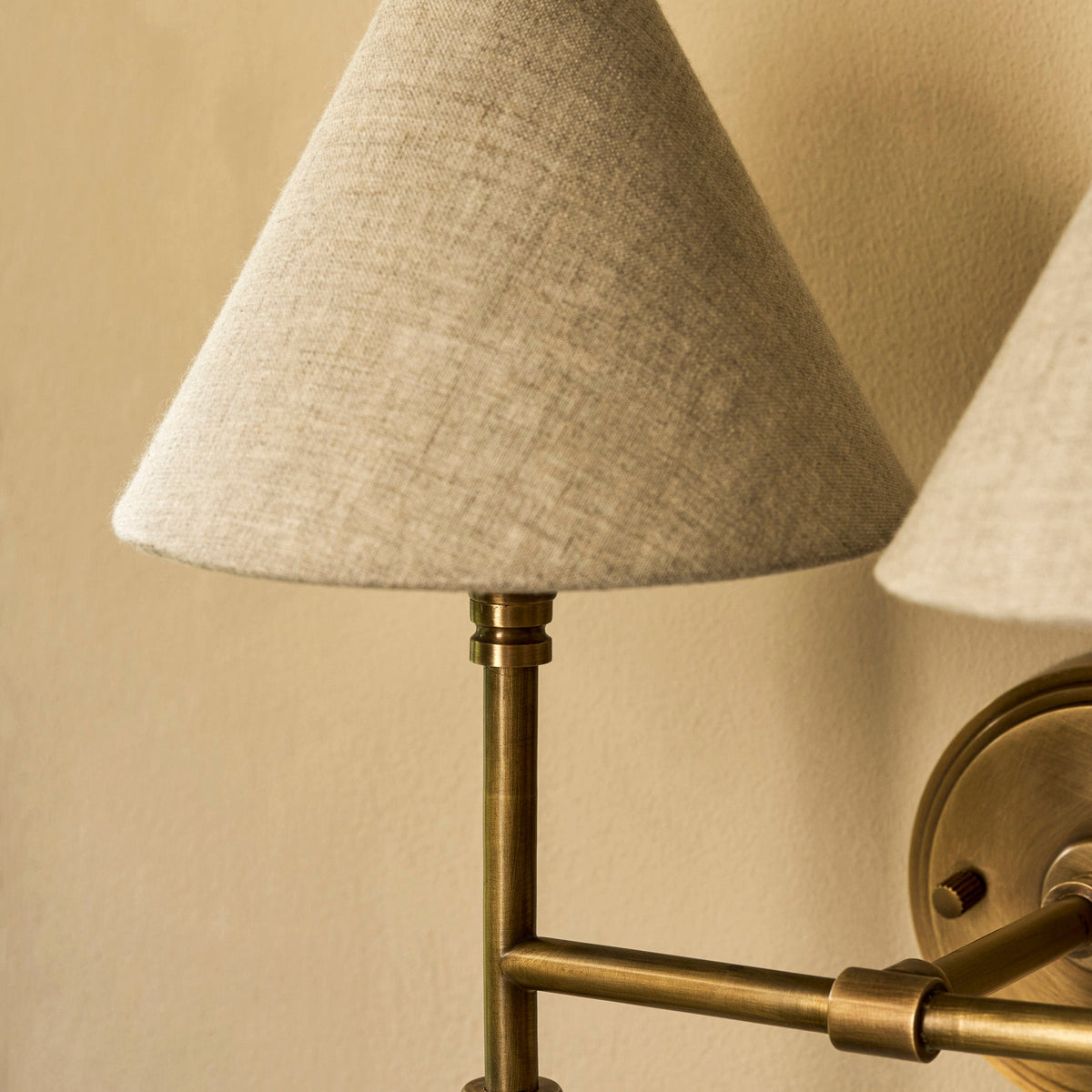 Kelmscot Twin Antique Brass Light with Linen Shades
