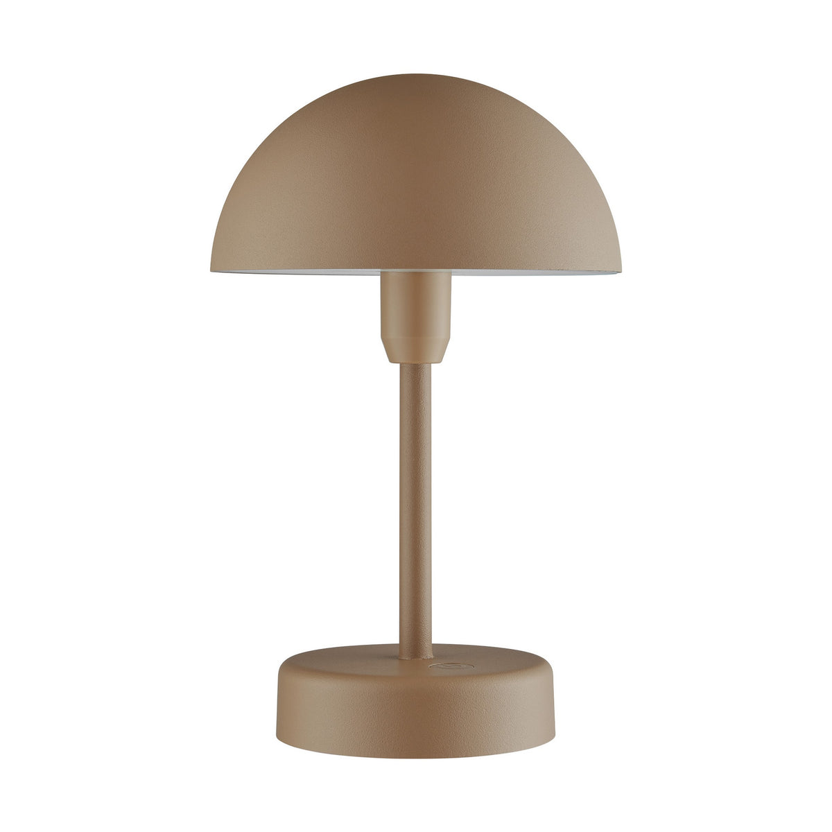 Brown table lamp with a dome-shaped shade and a circular base