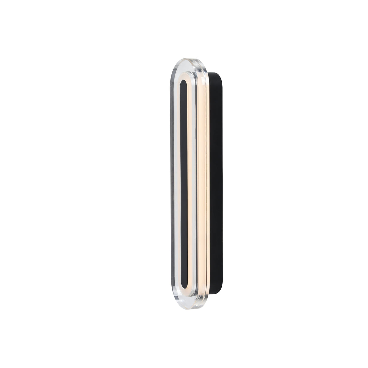 Clear acrylic wall sconce with a black base and a gold-colored inner strip