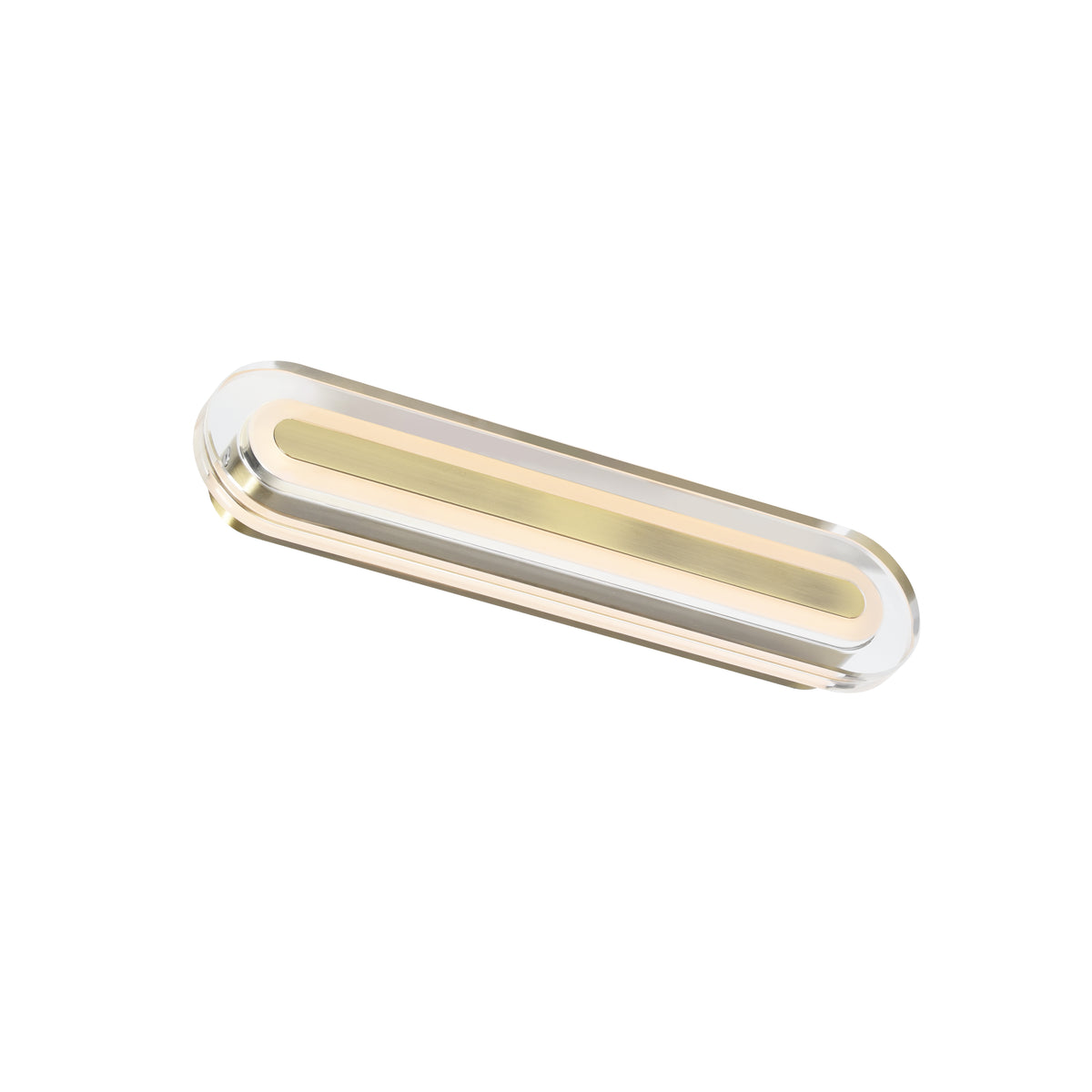 Rectangular light fixture with a clear outer layer and a gold inner layer