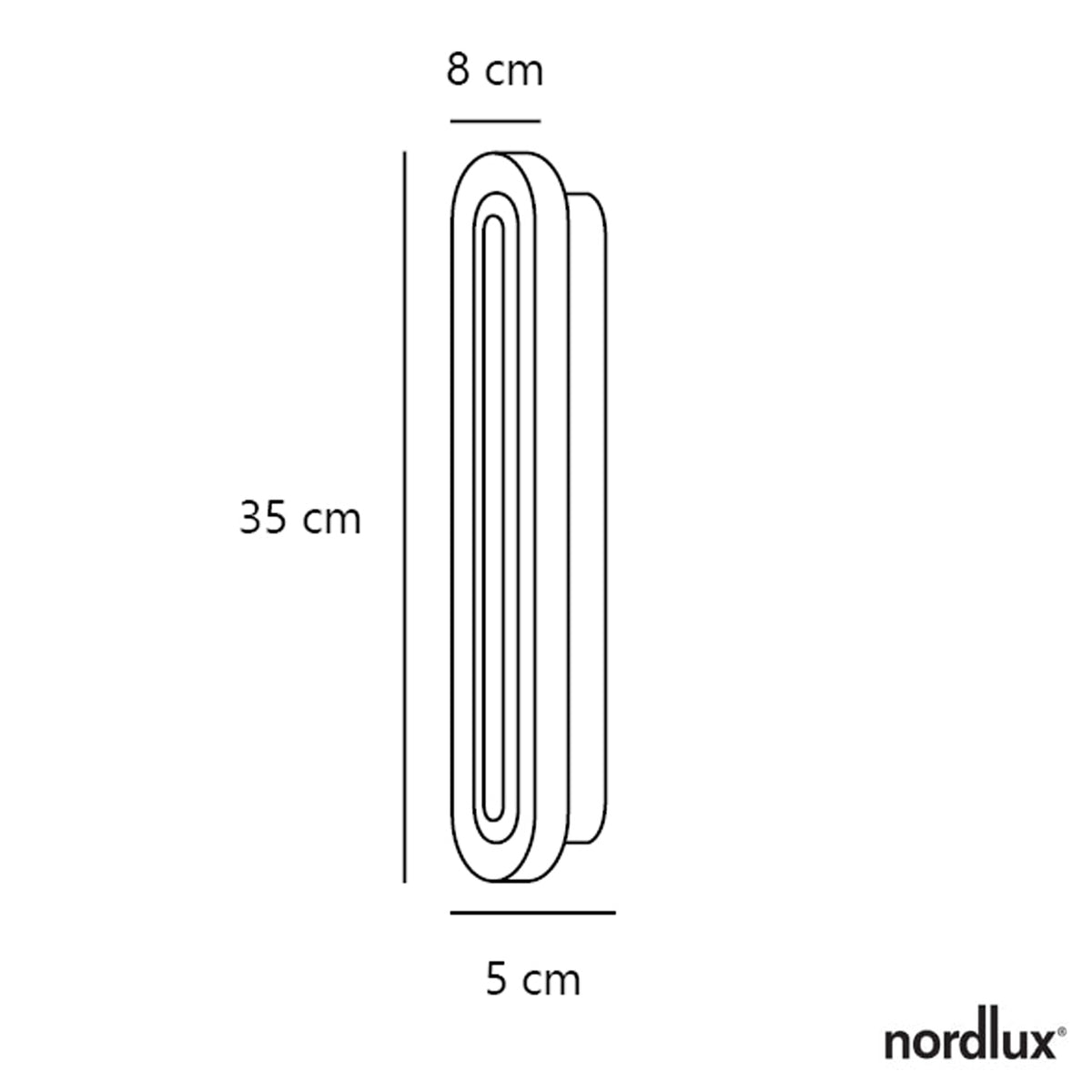 Line drawing of a light fixture with dimensions 35 cm height, 8 cm width, and 5 cm depth