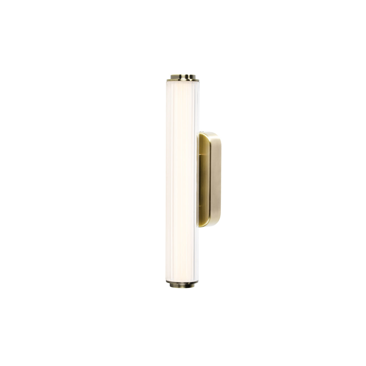Vertical ribbed glass light fixture with brass accents