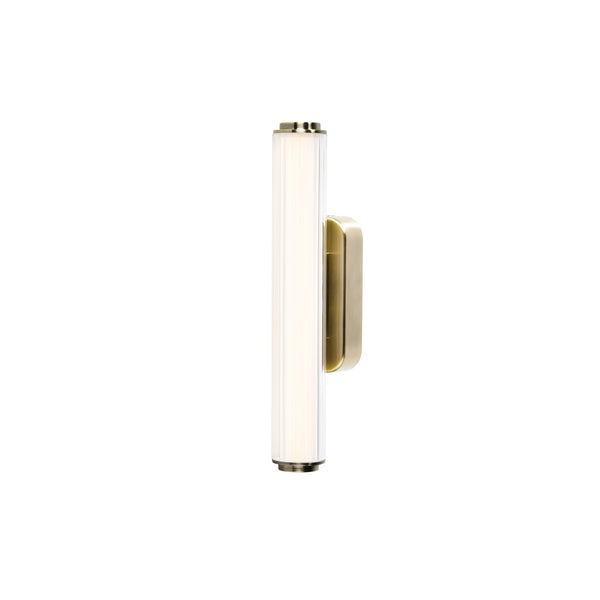 Vertical ribbed glass light fixture with brass accents