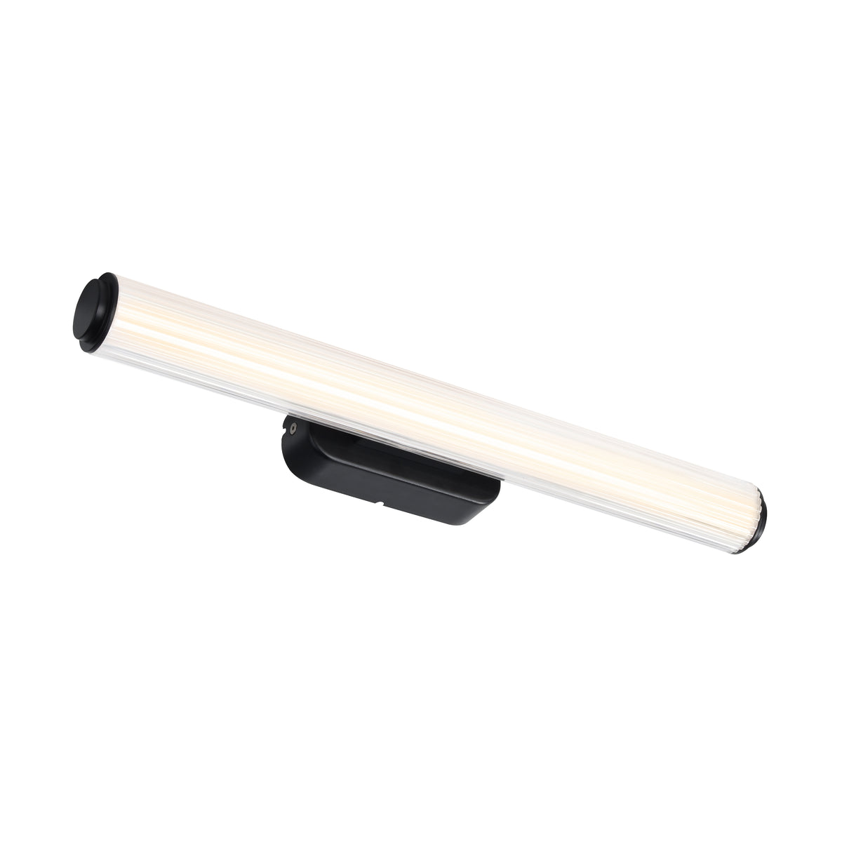Black and white cylindrical wall light with a ribbed glass diffuser