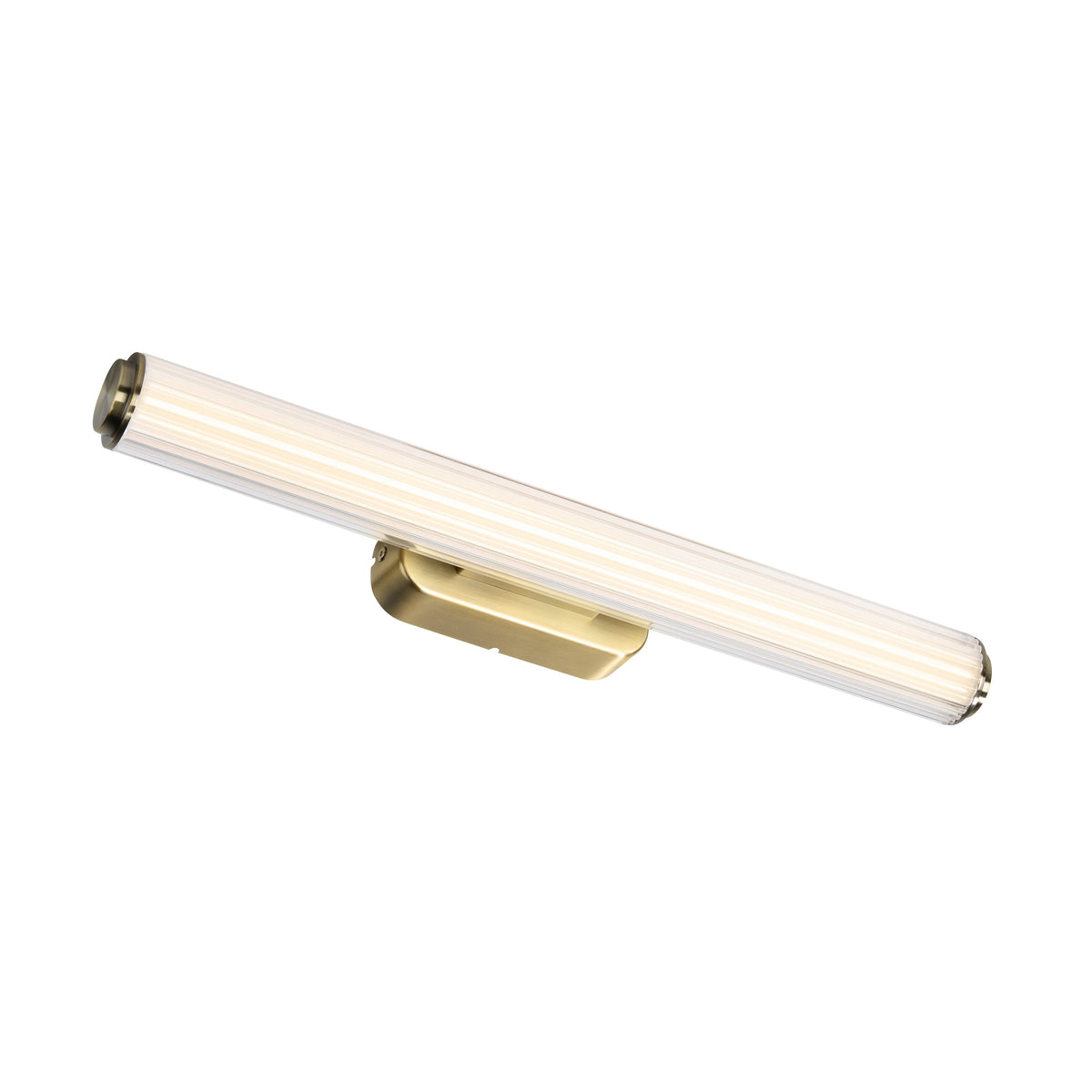 Brass vanity light with a ribbed glass shade