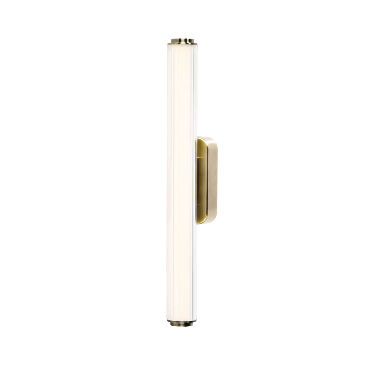 Vertical ribbed glass light fixture with brass accents