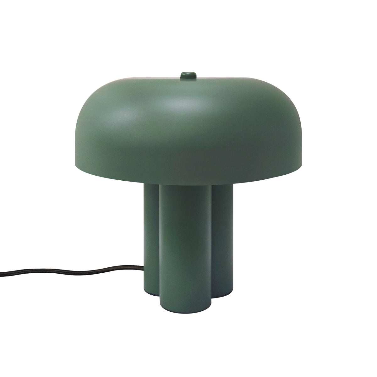 Green mushroom shaped table lamp with three cylindrical legs