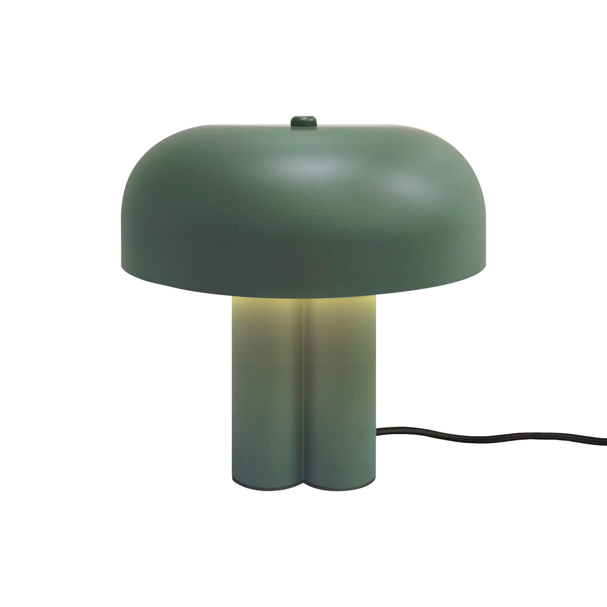 Green mushroom shaped table lamp with a black cord