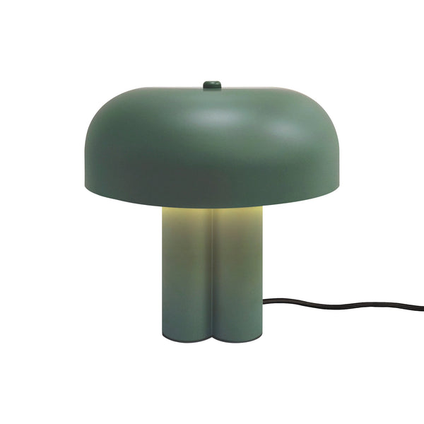 Green mushroom shaped table lamp with a black cord