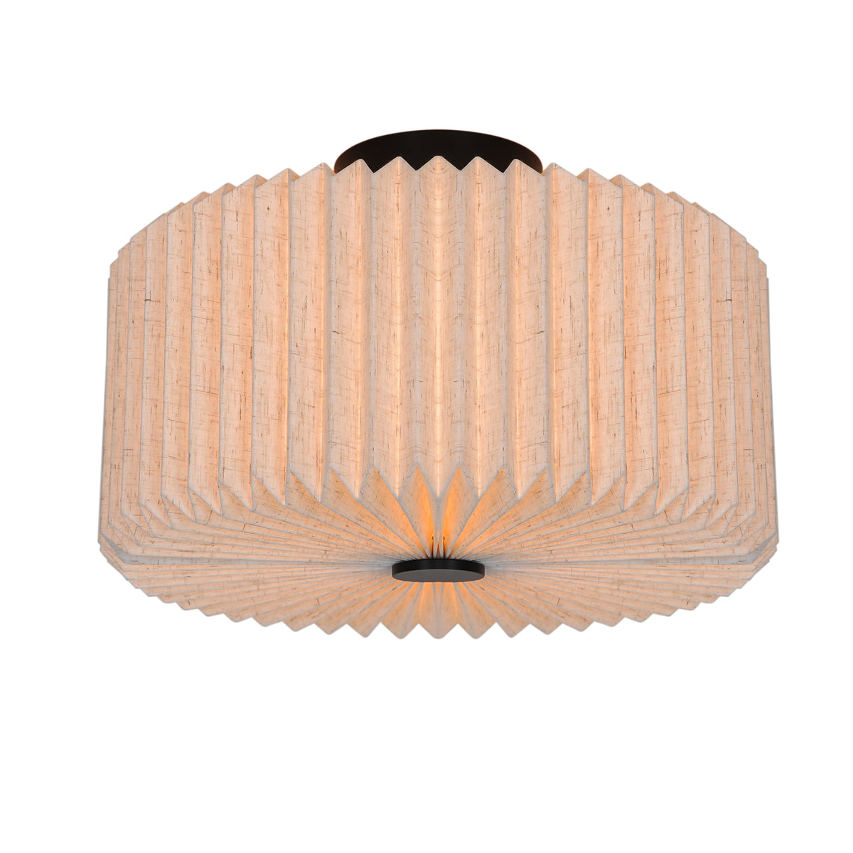Round ceiling light with a pleated fabric shade