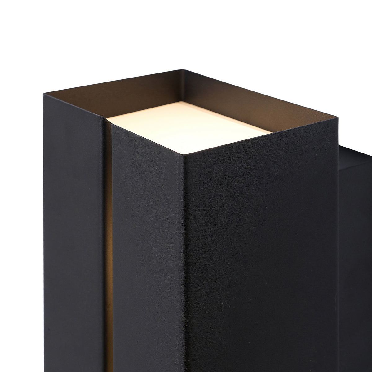 Black rectangular outdoor wall light with an upward-facing light