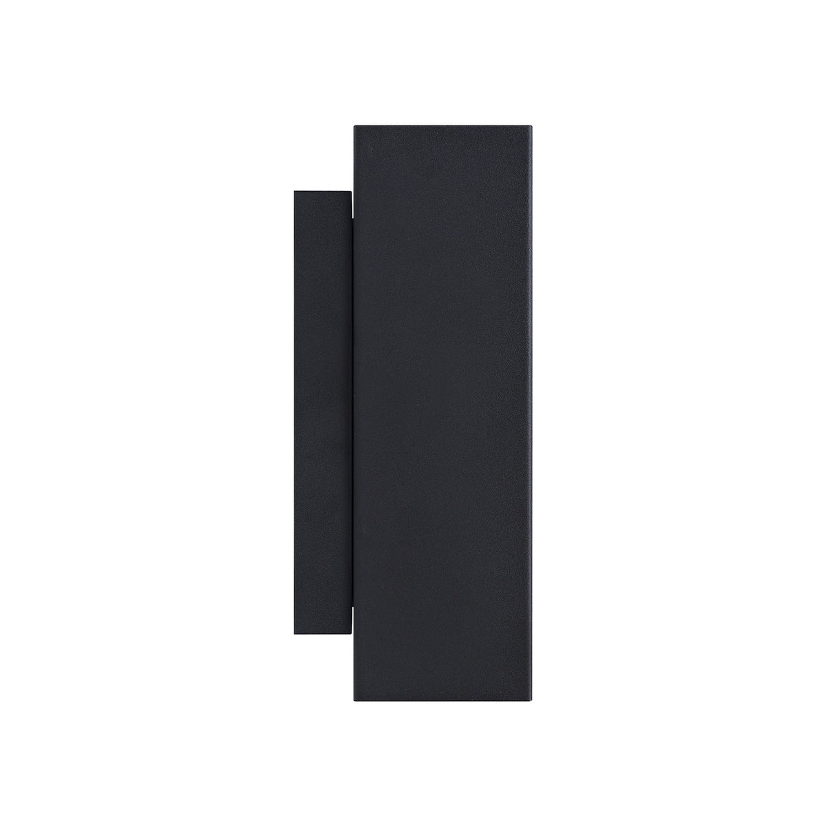 Black rectangular outdoor wall light with a textured finish, viewed from the side