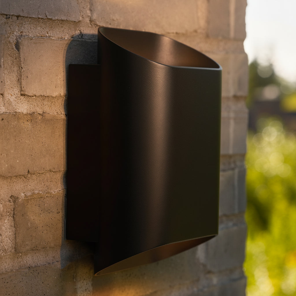 Black outdoor wall light on a brick wall