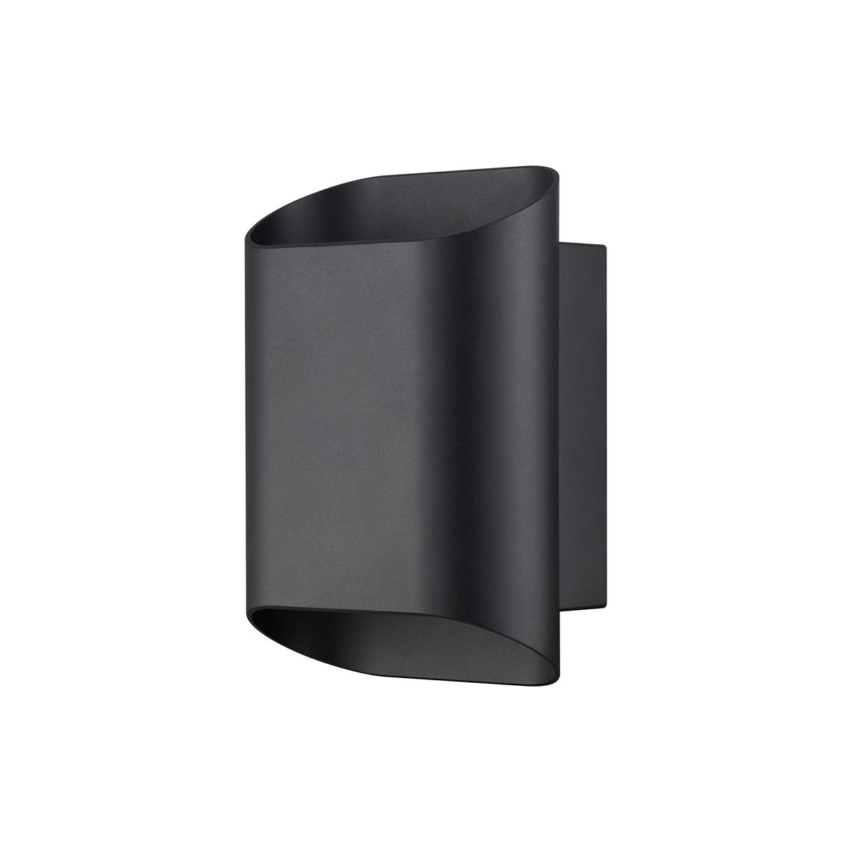 Black curved wall light with open top and bottom