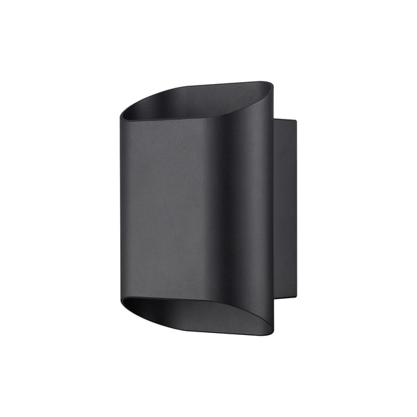 Black curved wall light with open top and bottom