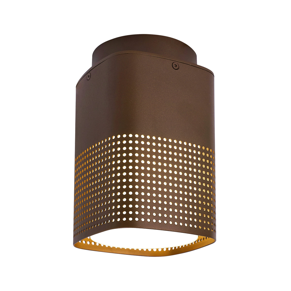 Brown cylindrical light fixture with perforated pattern
