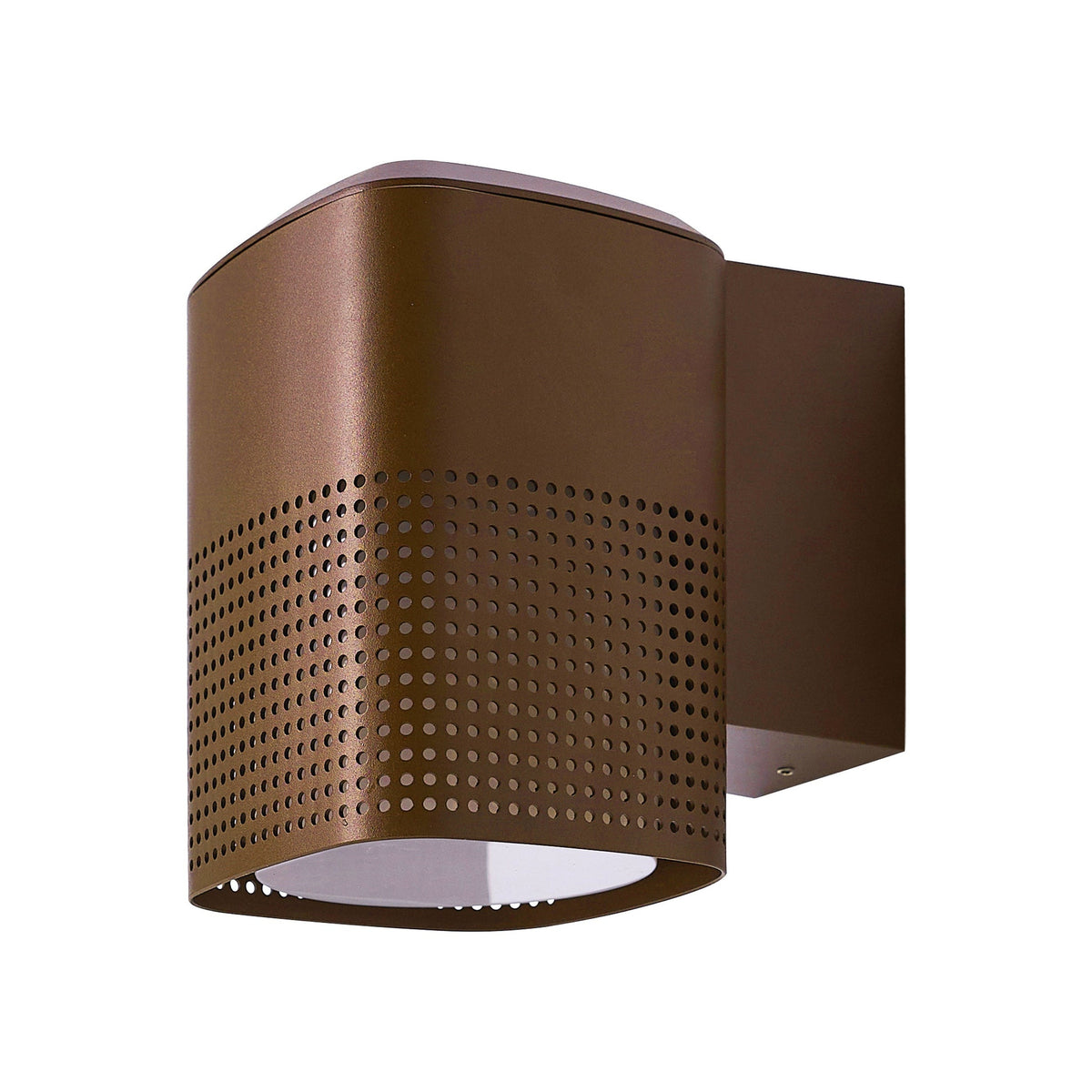 Bronze outdoor wall light with a perforated cylindrical shade