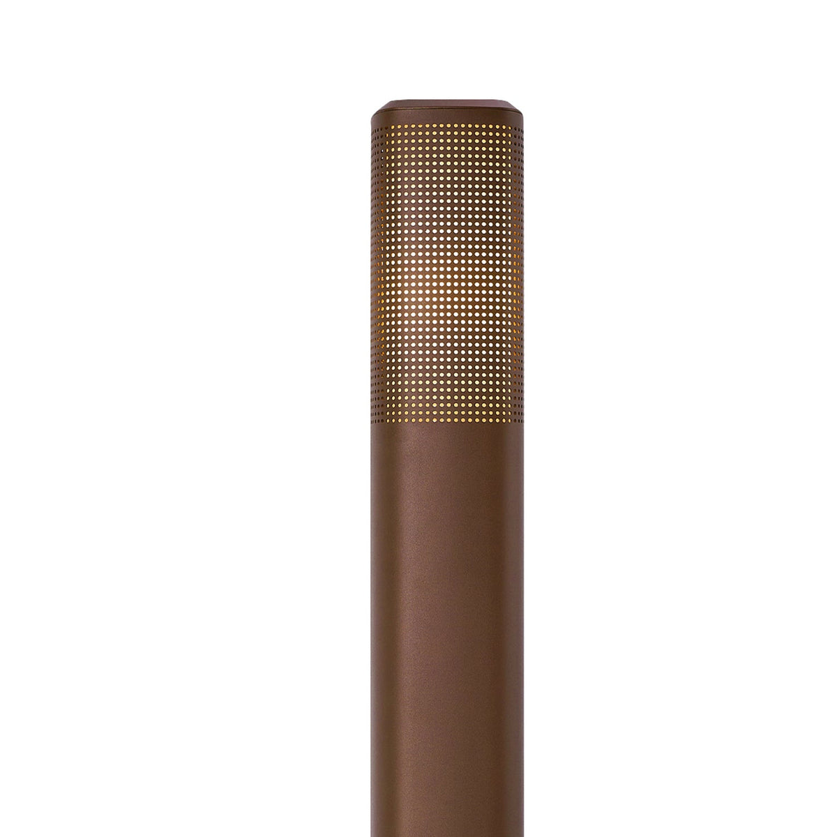 Bronze cylindrical outdoor light with a perforated top section