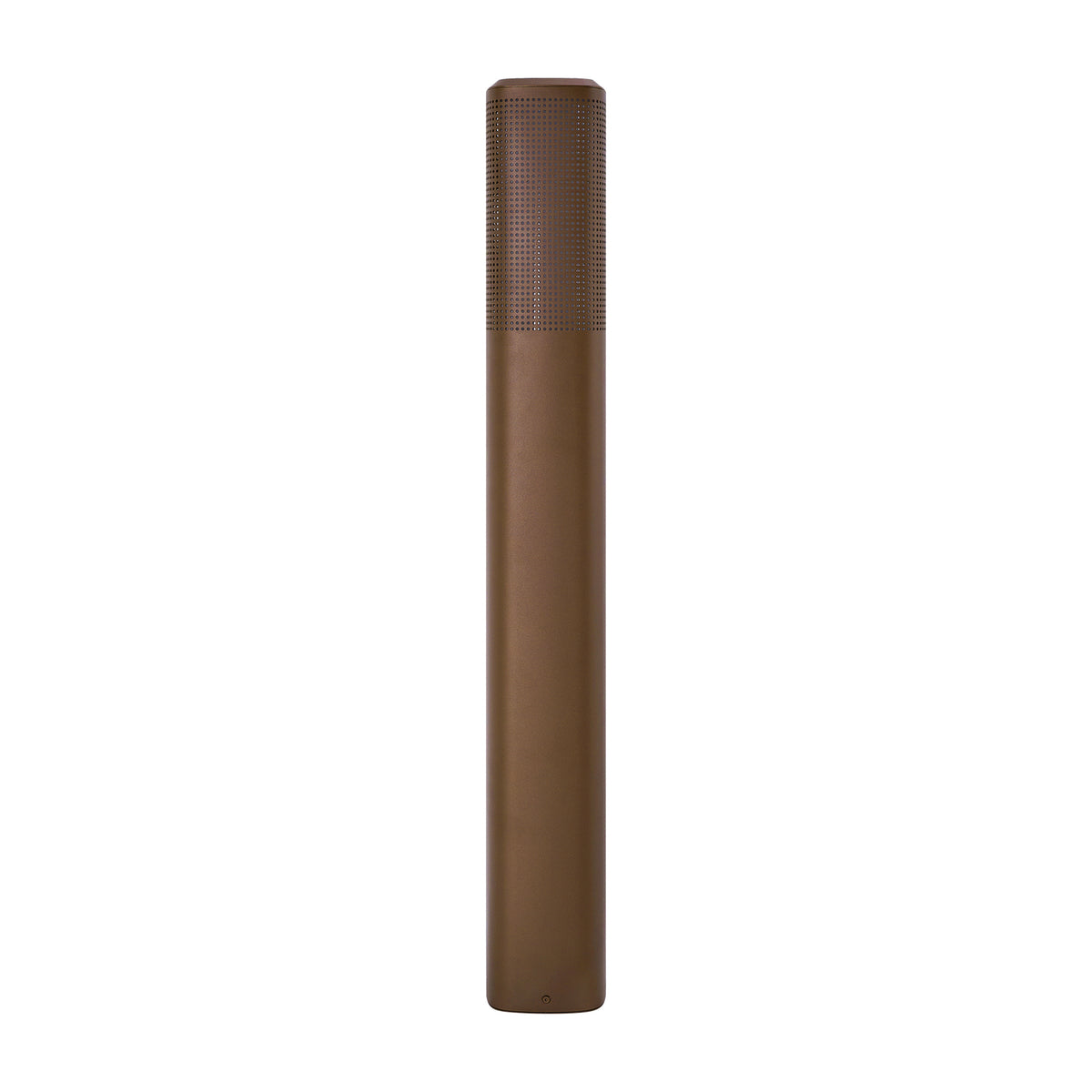 Brown cylindrical outdoor light with a perforated top section