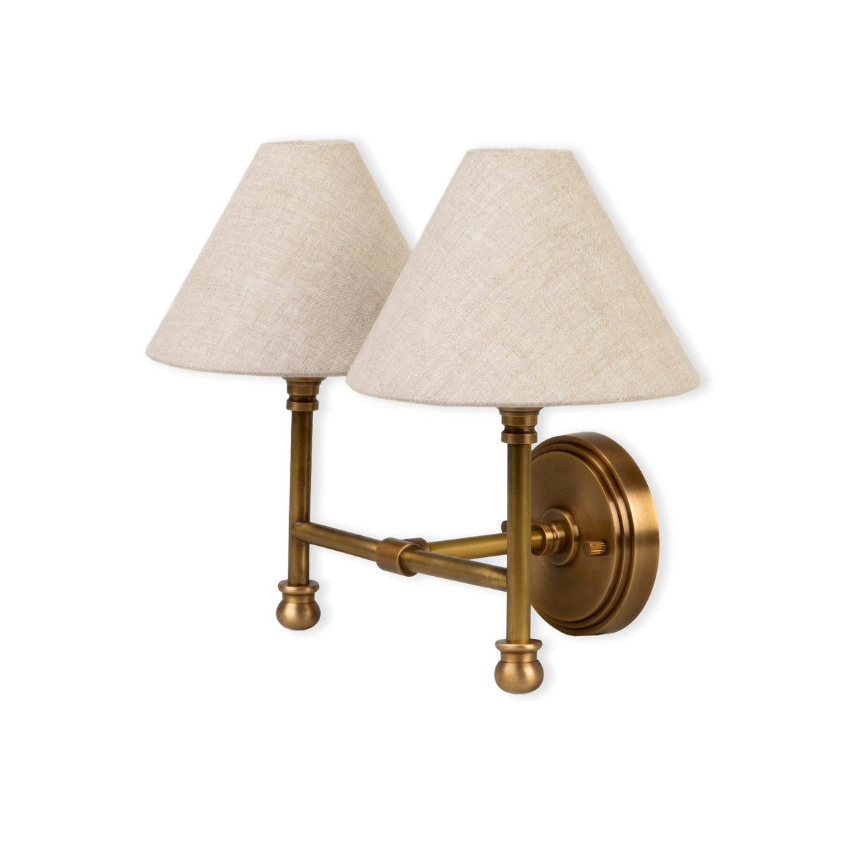 Kelmscot Twin Antique Brass Light with Linen Shades