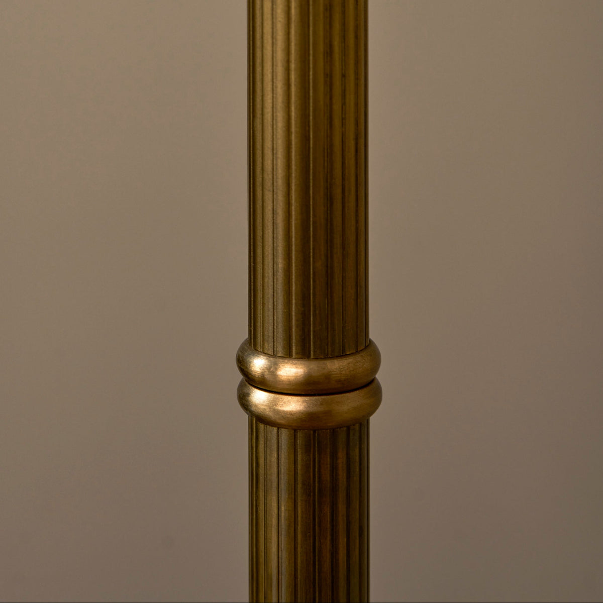 Kelmscot Floor Lamp in Antique Brass With Linen Shade