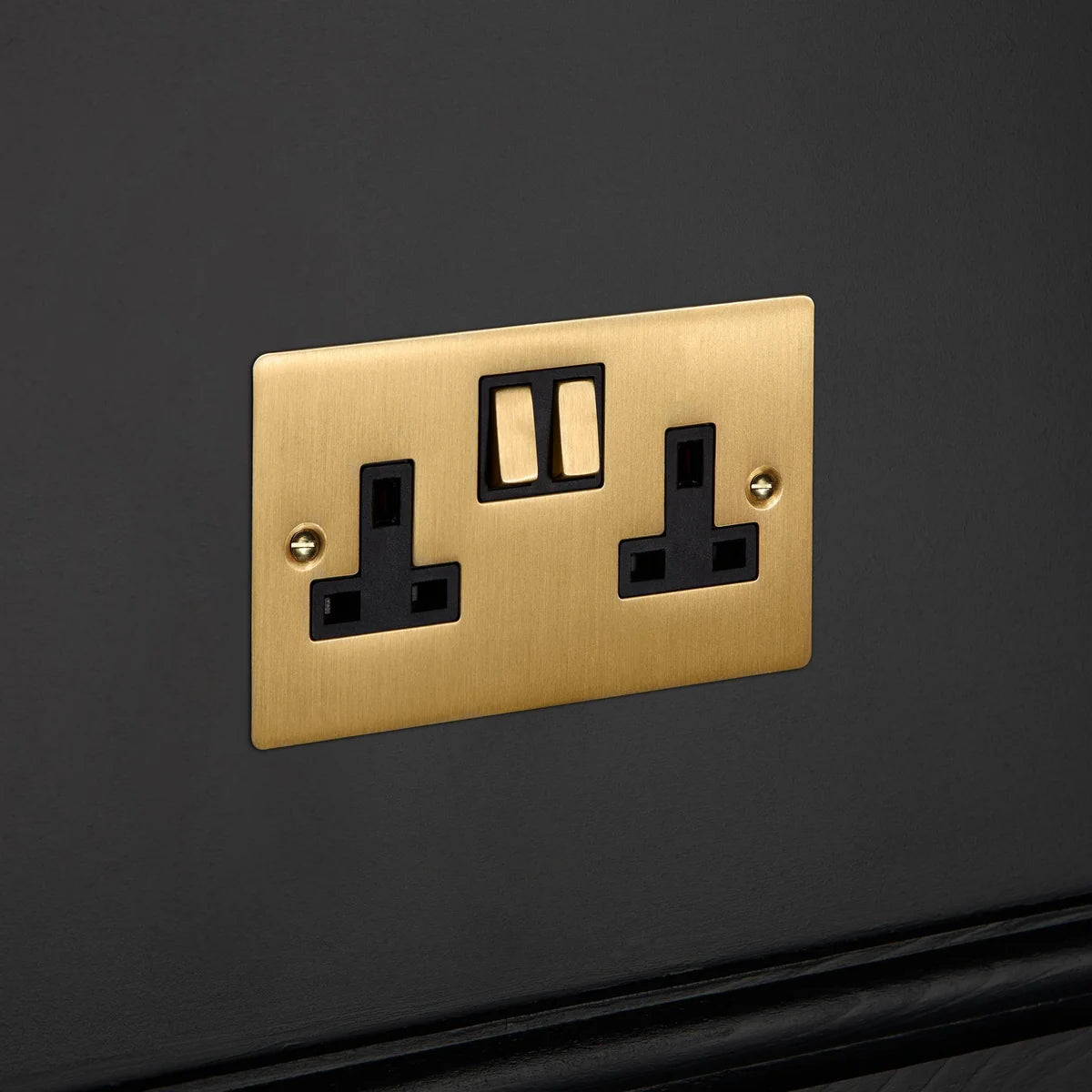 Two Gang 13 Amp Switched Plug Socket In Solid Brass