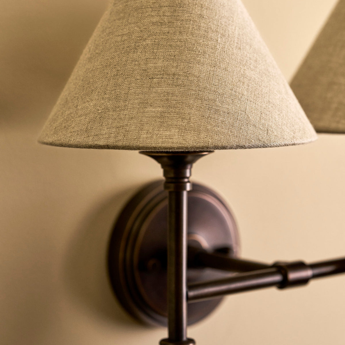 Kelmscot Twin Antique Bronze Light with Linen Shades