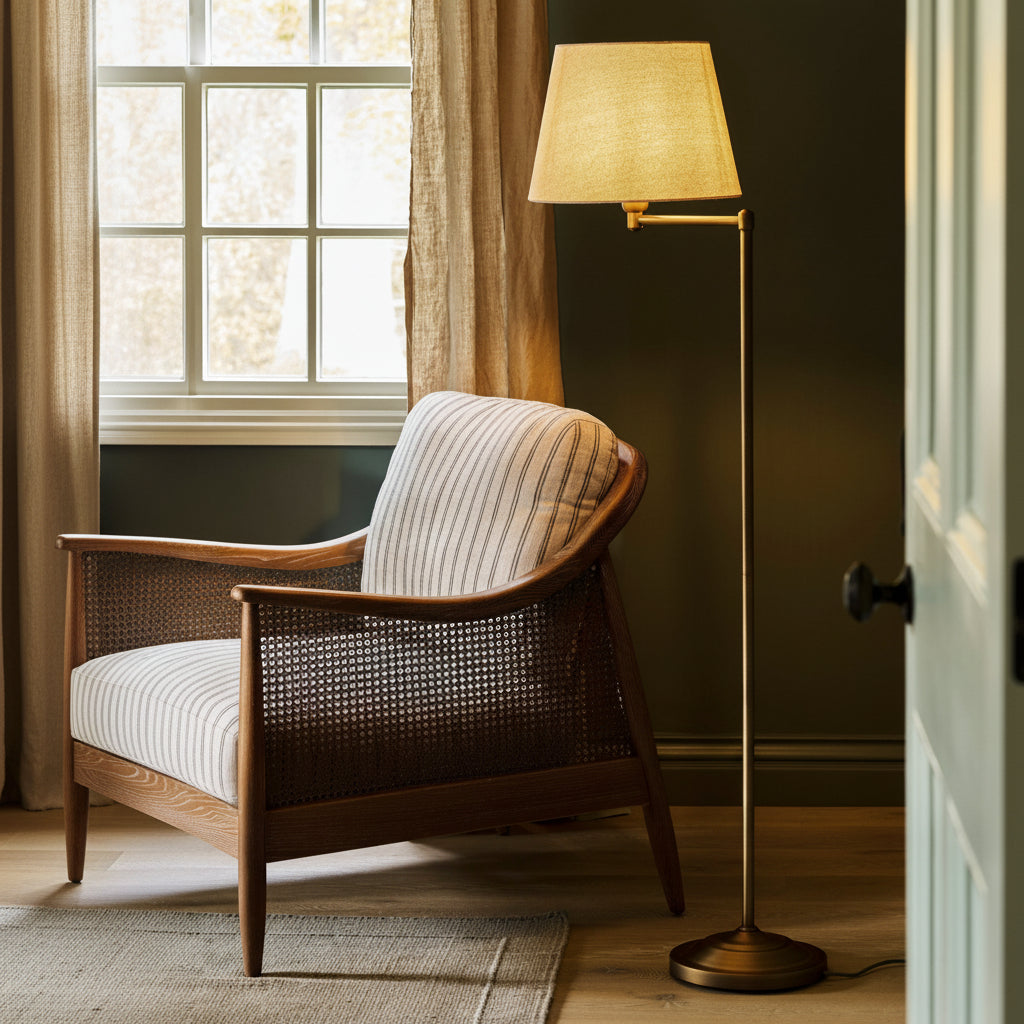 Peartree Antique Bronze Floor Lamp with Natural Shade