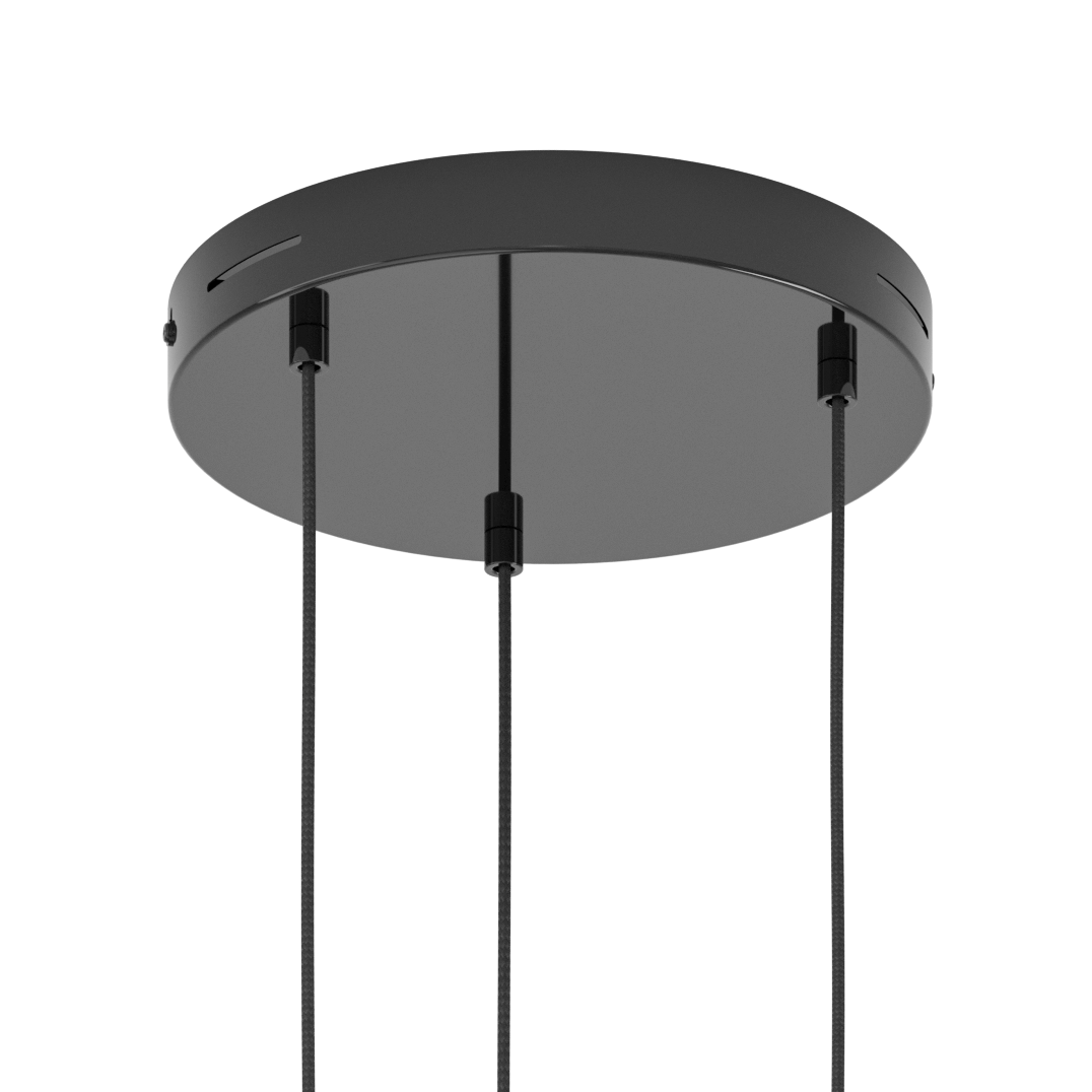 Black ceiling rose with three black textile cables