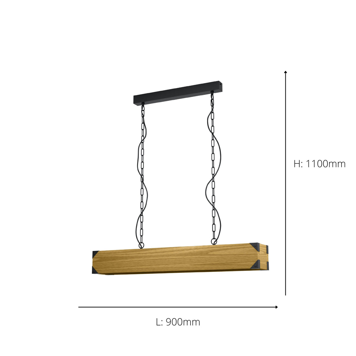 Harborough Linear Pendant in Wood with Metal Detailing