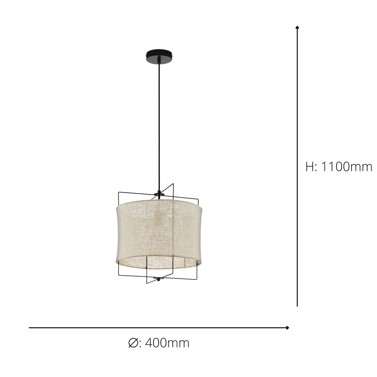 Bridekirk Black Frame Pendant Wrapped in Natural Linen Fabric