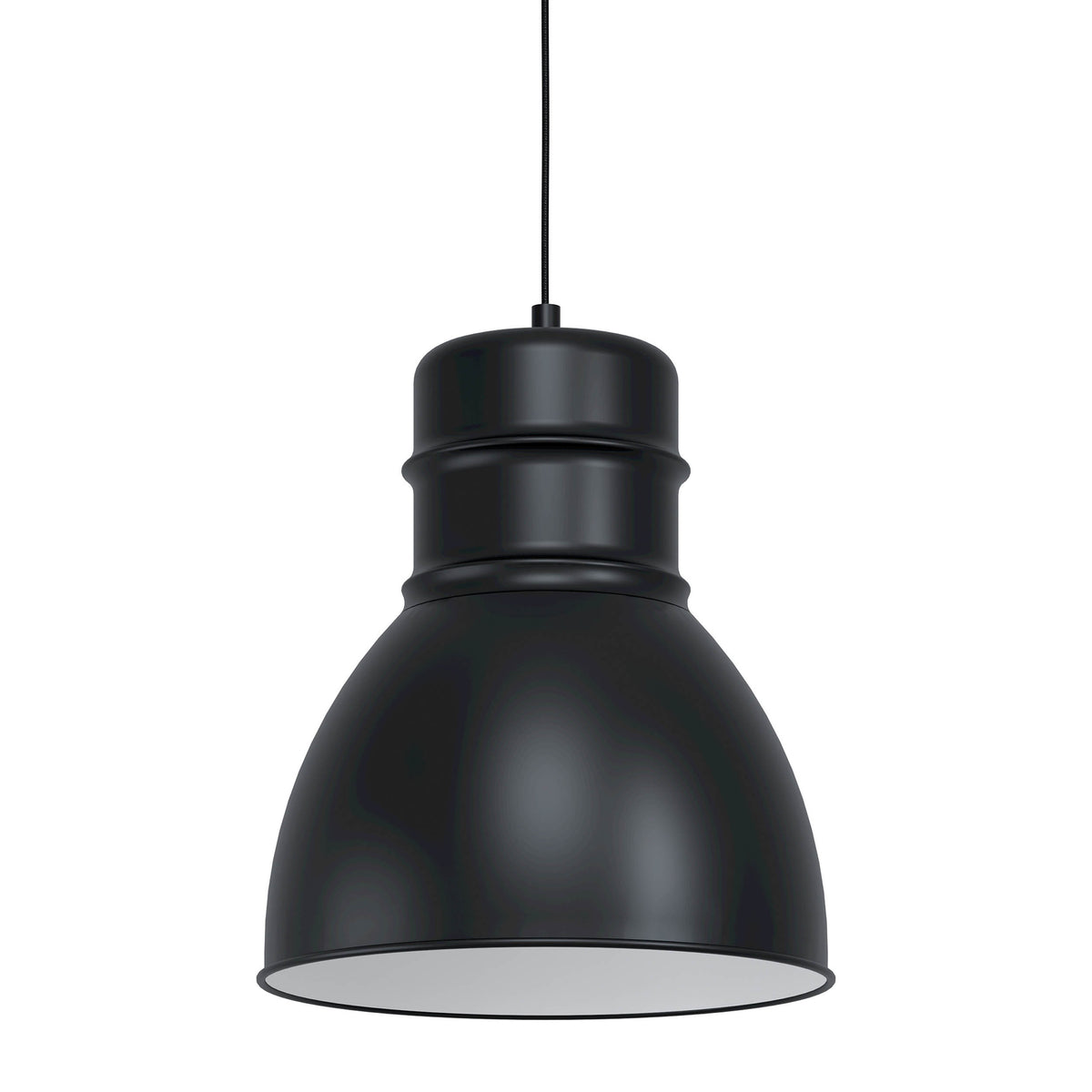 Ebury Single Pendant Light in Black with White Inner