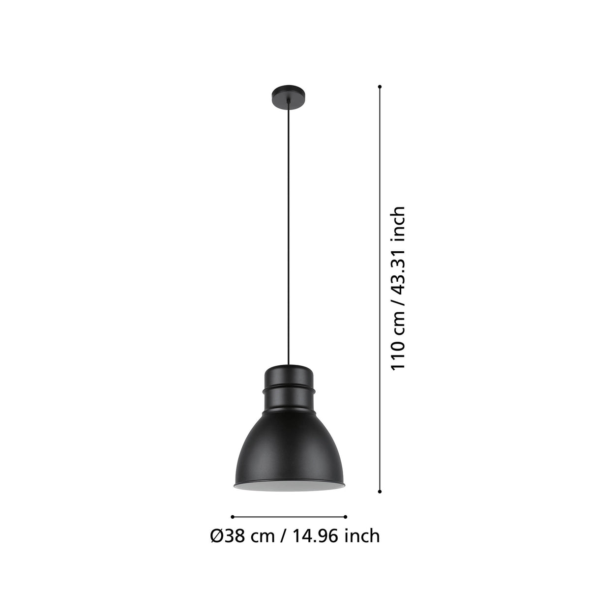 Ebury Single Pendant Light in Black with White Inner