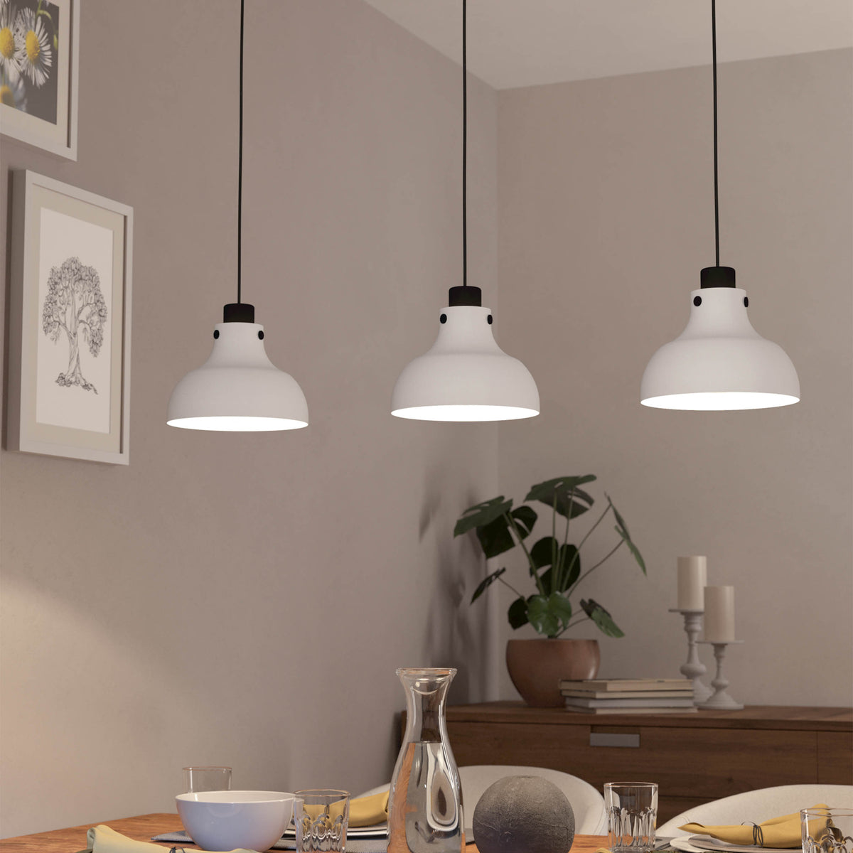 Matlock Triple Drop Linear Pendant in a Black and Pale Grey Finish
