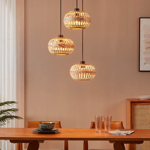 Amsfield 1 Triple Drop Round Bamboo Wickerwork Pendant