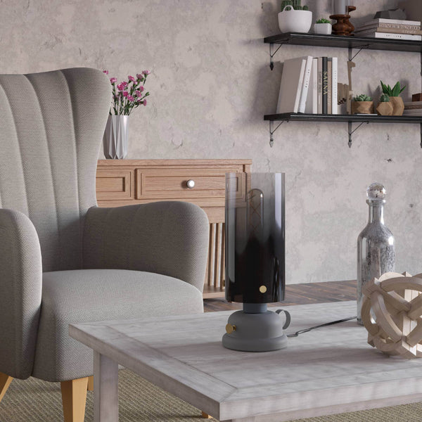 Gargrave Table Lamp in Grey with Brass Detail and Glass Diffuser