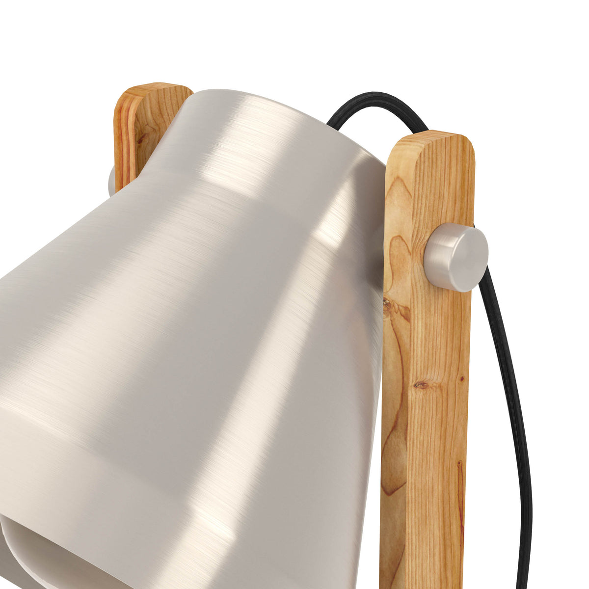 Cawton Table Lamp with Wooden Detail and Steel Lampshade