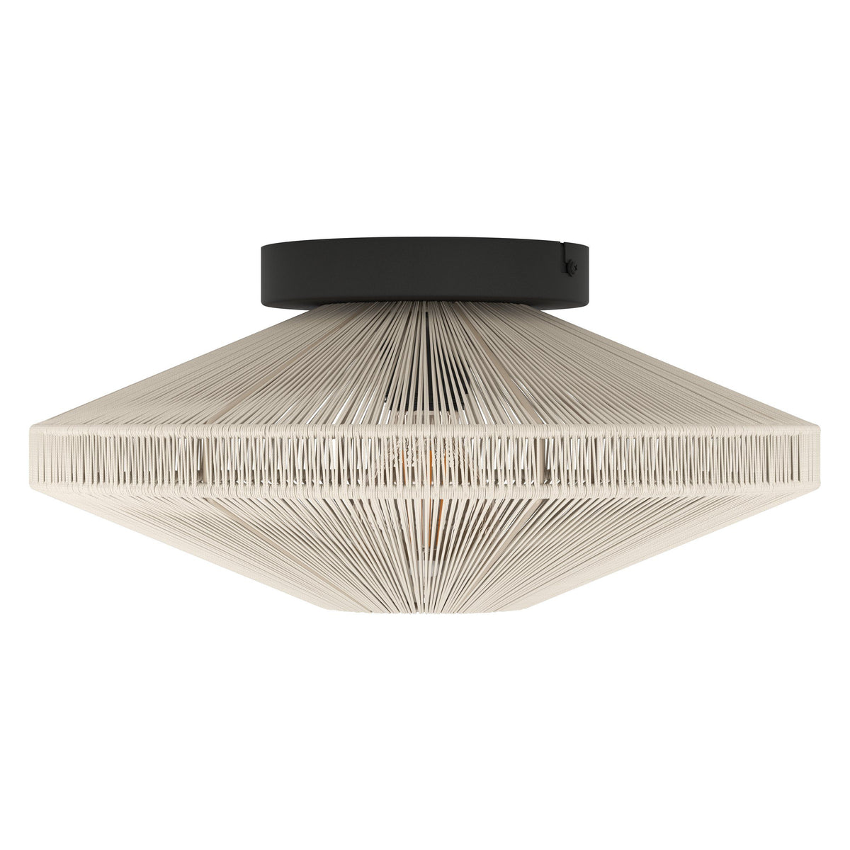 Midsumer Semi Flush Ceiling Light in Black with Beige Hemp Yarn Shade