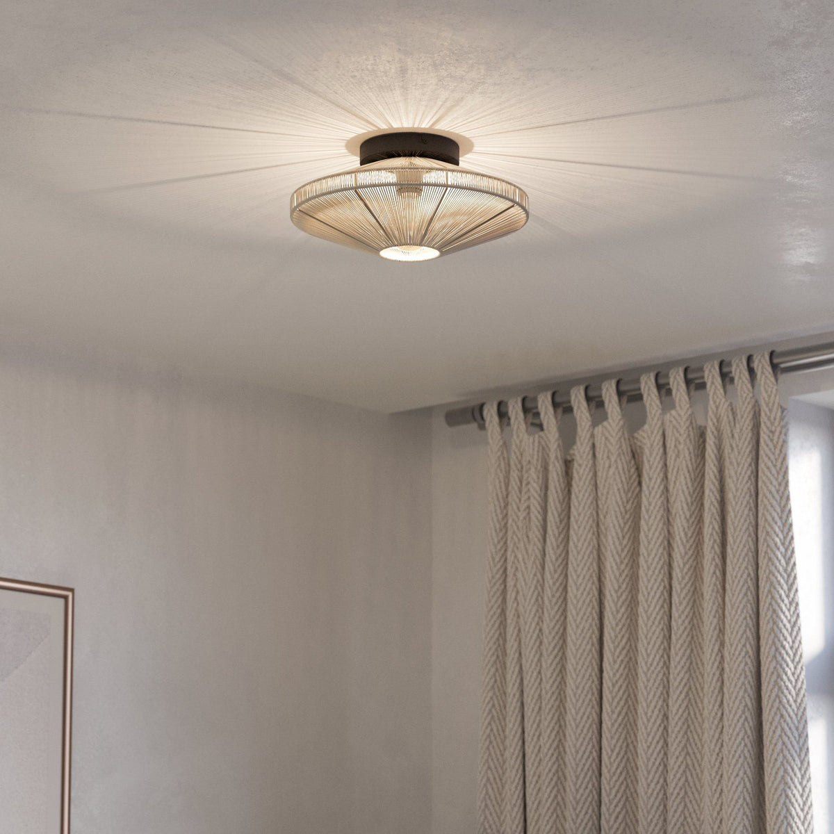 Midsumer Semi Flush Ceiling Light in Black with Beige Hemp Yarn Shade